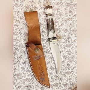 Marbles Stag Handle Bowie Knife with Leather Sheath 9.5"